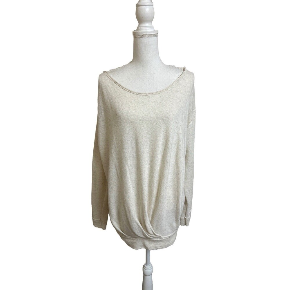Free People Women's Oatmeal M L Twist Front Sweatshirt Open Boat Neck